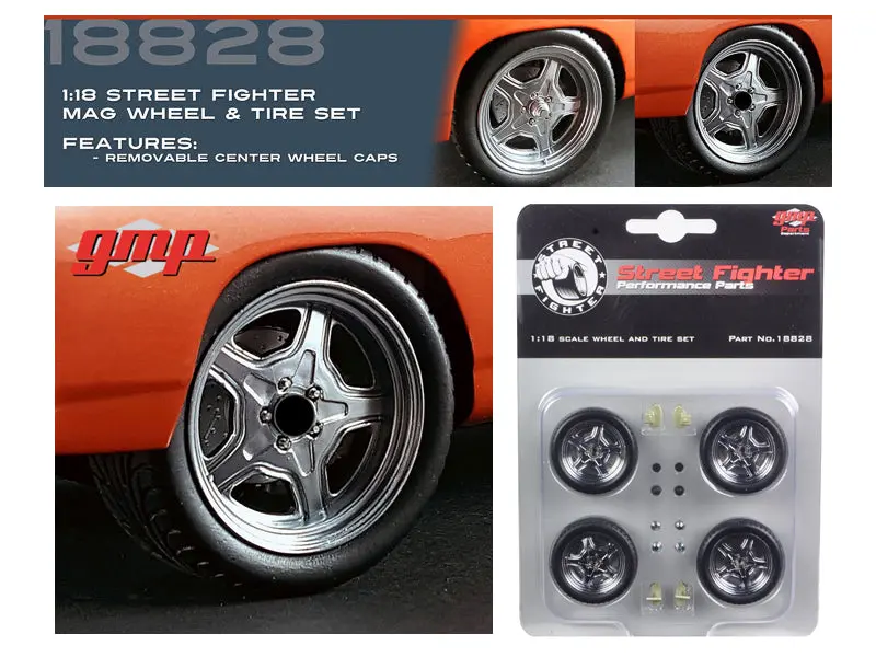 Street Fighter Mag Wheel And Tire Set Of 4 Pieces From "1970 Plymouth Roadrunner "The Hammer" "Fast & Furious" Movie 1/18 By Gmp 1