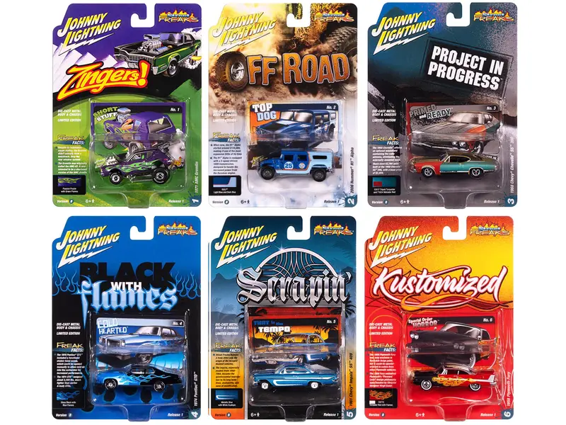 "Street Freaks" 2025 Release 1 Set B Of 6 Cars 1/64 Diecast Model Cars By Johnny Lightning 1