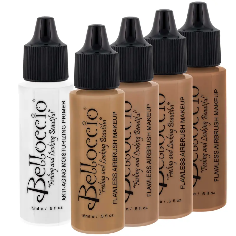 Tan Color Shade Foundation Set Of Belloccio's Professional Cosmetic Airbrush Makeup In 1/2 Oz Bottles 1