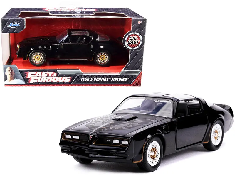 Tego's Pontiac Firebird Black With Gold Stripes And Hood Bird "Fast & Furious" Series 1/32 Diecast Model Car By Jada 1