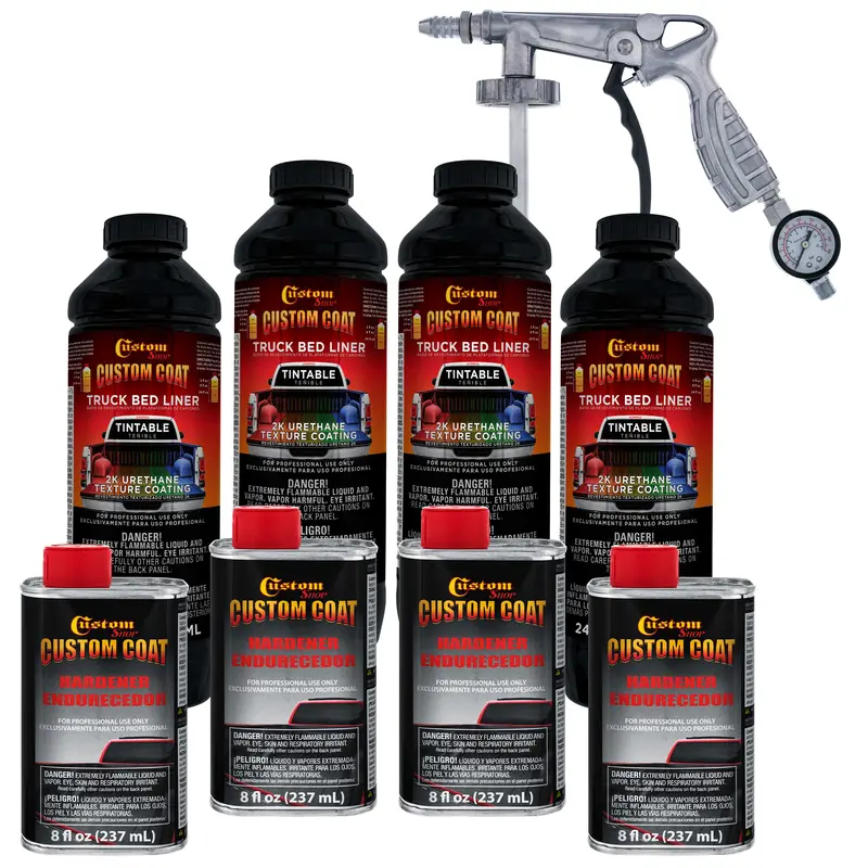 Tintable Base Only 1 Gallon Urethane Spray-On Truck Bed Liner Kit With Spray Gun & Regulator - Easily Mix, Shake & Shoot - Textured Protective Coating 1