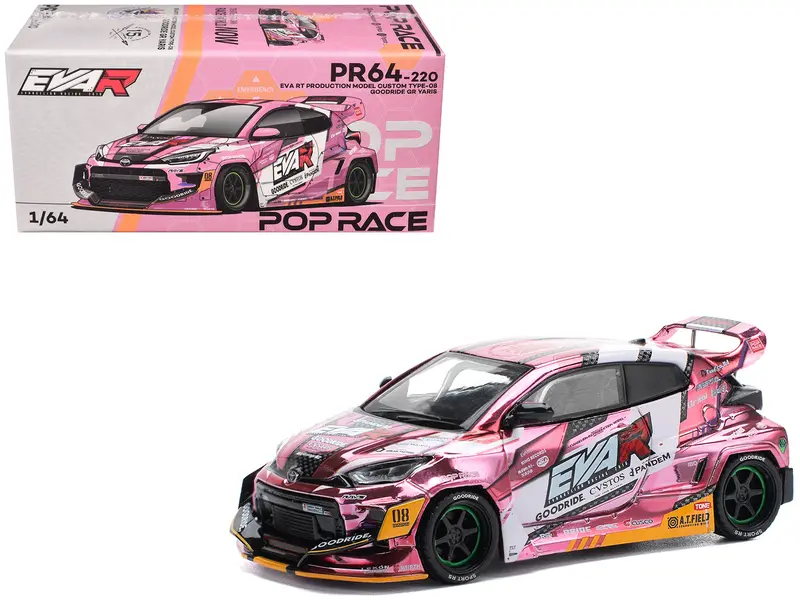 Toyota Goodride Gr Yaris Rhd (Right Hand Drive) "Eva Rt Production Model-08" Pink Metallic With Graphics 1/64 Diecast Model Car By Pop Race 1
