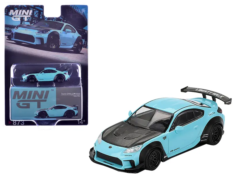 Toyota Gr86 "Lb-Nation - Liberty Walk" Baby Blue With Carbon Hood Limited Edition 1/64 Diecast Model Car By Mini Gt 1
