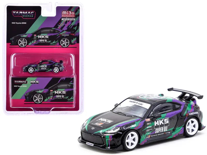 Toyota Gr86 Rhd (Right Hand Drive) "Hks" Black With Graphics "Global64" Series 1/64 Diecast Model By Tarmac Works 1