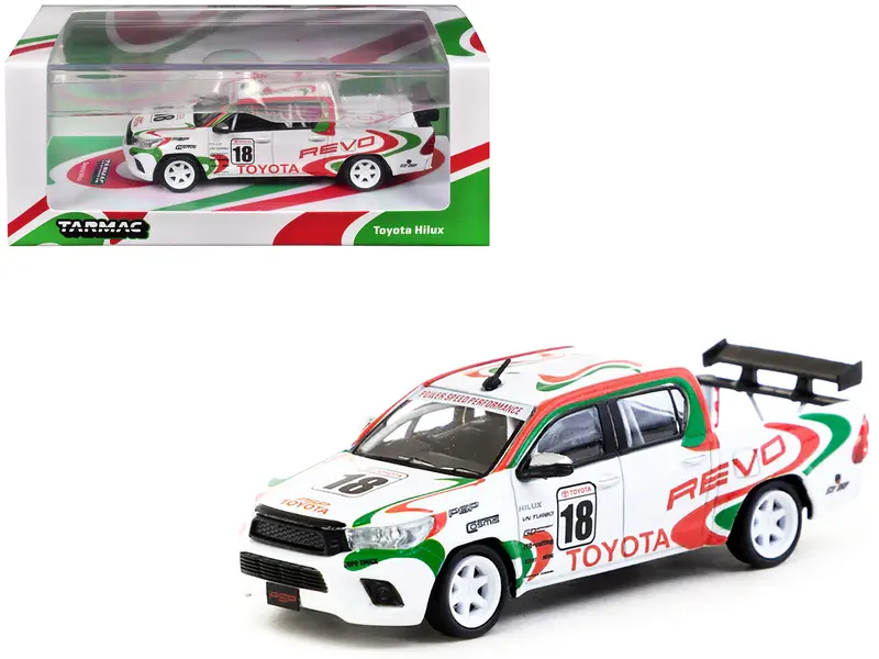 Toyota Hilux Pickup Truck Rhd (Right Hand Drive) #18 White With Red And Green Graphics "Hobby64" Series 1/64 Diecast Model Car By Tarmac Works 1