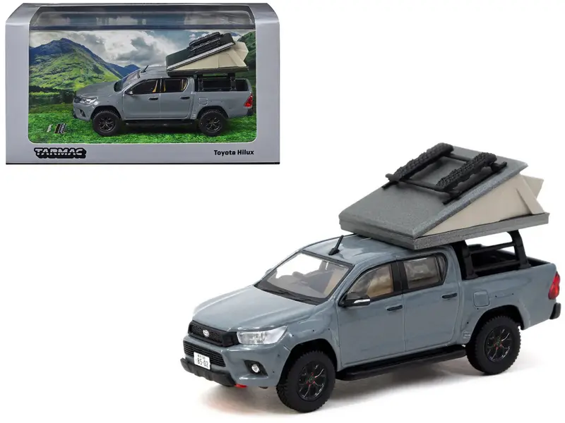 Toyota Hilux Pickup Truck Rhd (Right Hand Drive) Gray With Camping Equipment "Road64" Series 1/64 Diecast Model Car By Tarmac Works 1
