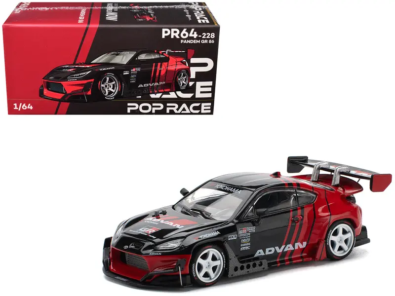 Toyota Pandem Gr86 "Advan" Black And Red With Graphics 1/64 Diecast Model Car By Pop Race 1