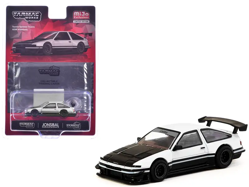 Toyota Sprinter Trueno Ae86 Widebody Rhd (Right Hand Drive) White And Black With Tarmac Cards "Global64" Series 1/64 Diecast Model By Tarmac Works 1