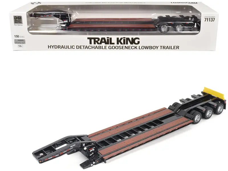 Trail King Tk120 Hydraulic Detachable Gooseneck Lowboy Trailer Black (Outrigger Version) "Transport Series" 1/50 Diecast Model By Diecast Masters 1