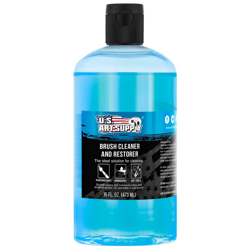 U.S. Art Supply Brush Cleaner And Restorer, 16 Oz - Cleans Paint Brushes, Airbrushes, Art Tools, Remove Dried On Acrylic Oil, Water-Based Paint Colors 1