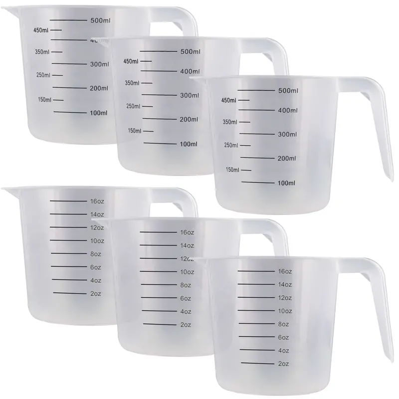 U.S. Kitchen Supply 6 Pack Plastic Measuring Cups With Handles - 16 Oz Liquid Measuring Cup, Clear Microwave Safe Kitchen Cups - Measure In Ml Or Ounces, Measurement Cup For Cooking 1