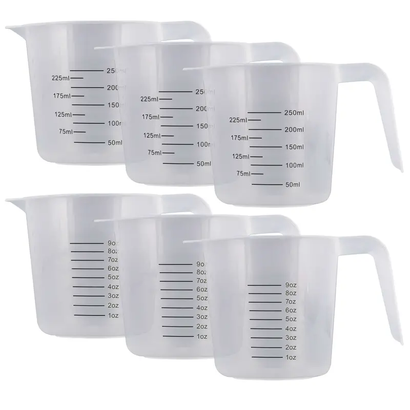 U.S. Kitchen Supply 6 Pack Plastic Measuring Cups With Handles - 8 Oz Liquid Measuring Cup, Clear Microwave Safe Kitchen Cups - Measure In Ml Or Ounces, Measurement Cup For Cooking 1