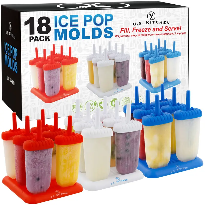 U.S. Kitchen Supply® Jumbo Set Of 18 Classic Ice Pop Molds - Sets Of 6 Red, 6 White & 6 Blue 1