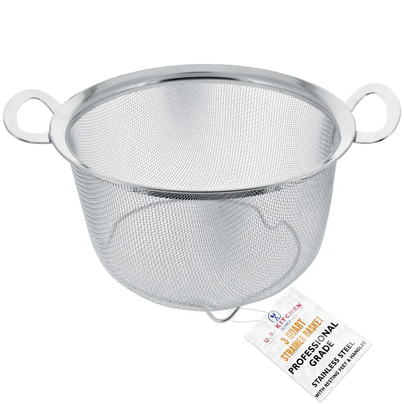 U.S. Kitchen Supply Stainless Steel Colander Strainer Basket - 3-Quart Colander With Resting Feet & Handles - Wide Rim Sieve, Stainless Steel Strainers And Colanders For Kitchen 1