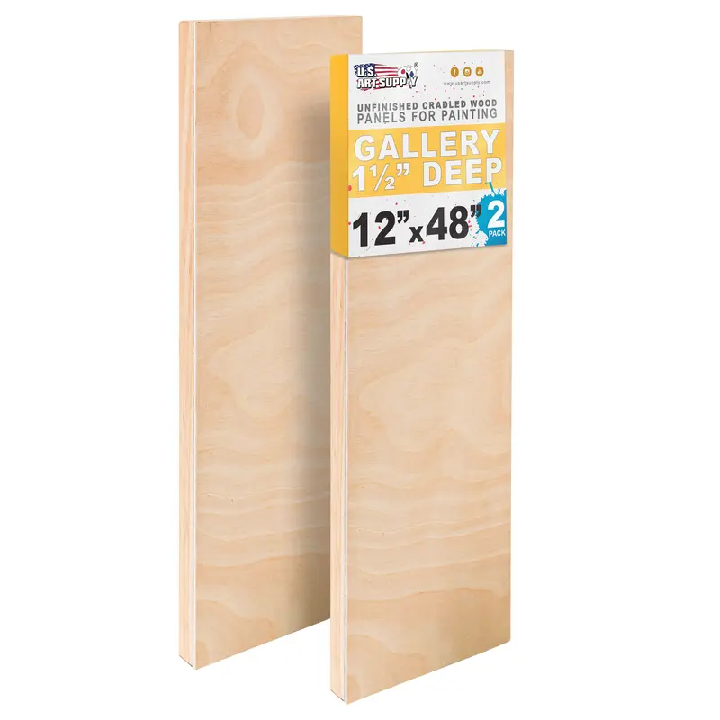 Unfinished Cradled Wood Panels For Painting, 2 Pack Of 12X48 Inch - Gallery Birch Wooden Canvas Boards 1-1/2" Deep - Mixed-Media Craft, Acrylic, Oil, Encaustic, Paint Pouring 1