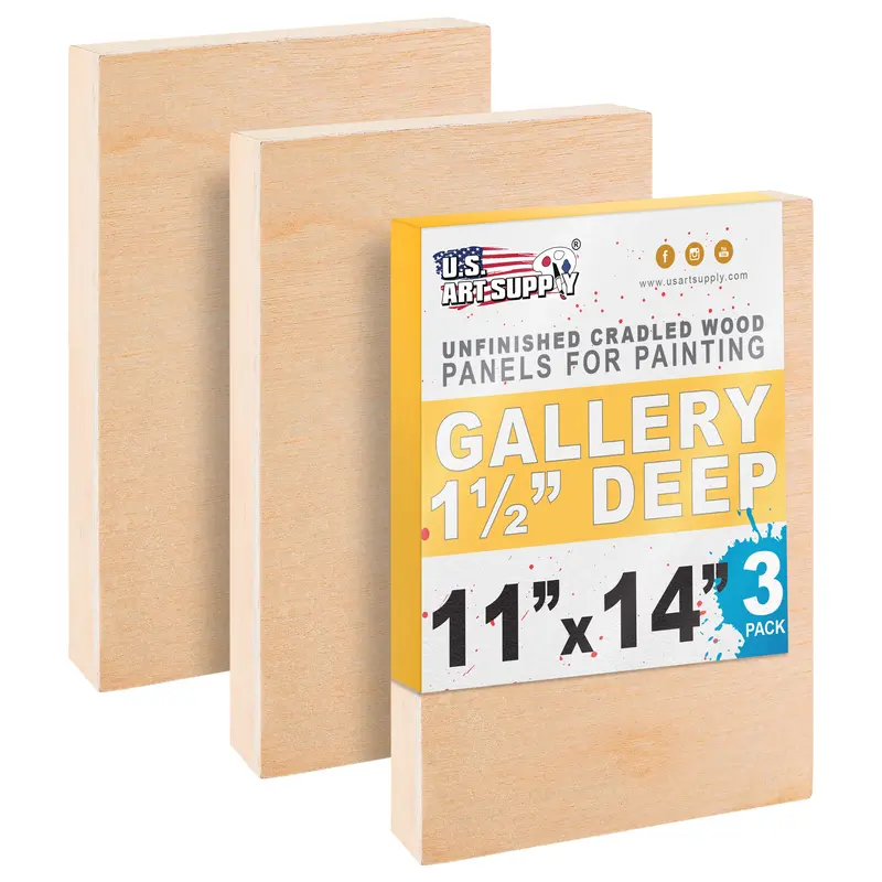 Unfinished Cradled Wood Panels For Painting, 3 Pack Of 11X14 Inch - Gallery Birch Wooden Canvas Boards 1-1/2" Deep - Mixed-Media Craft, Acrylic, Oil, Encaustic, Paint Pouring 1
