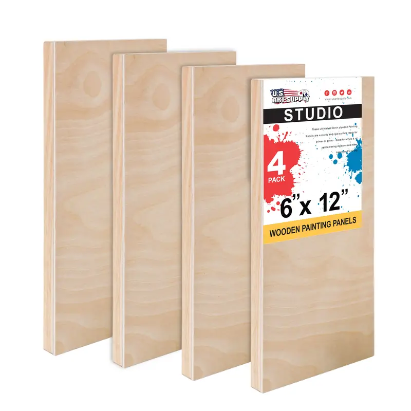 Unfinished Cradled Wood Panels For Painting, 4 Pack Of 6X12 Inch - Studio Birch Wooden Canvas Boards 3/4" Deep - Mixed-Media Craft, Acrylic, Oil, Encaustic, Paint Pouring Panel Board 1