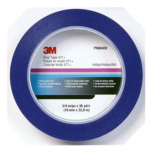 Vinyl Fine Line Tape 471+, Blue, 3/4 Inch X 36 Yards, 06409 (1 Roll) 1