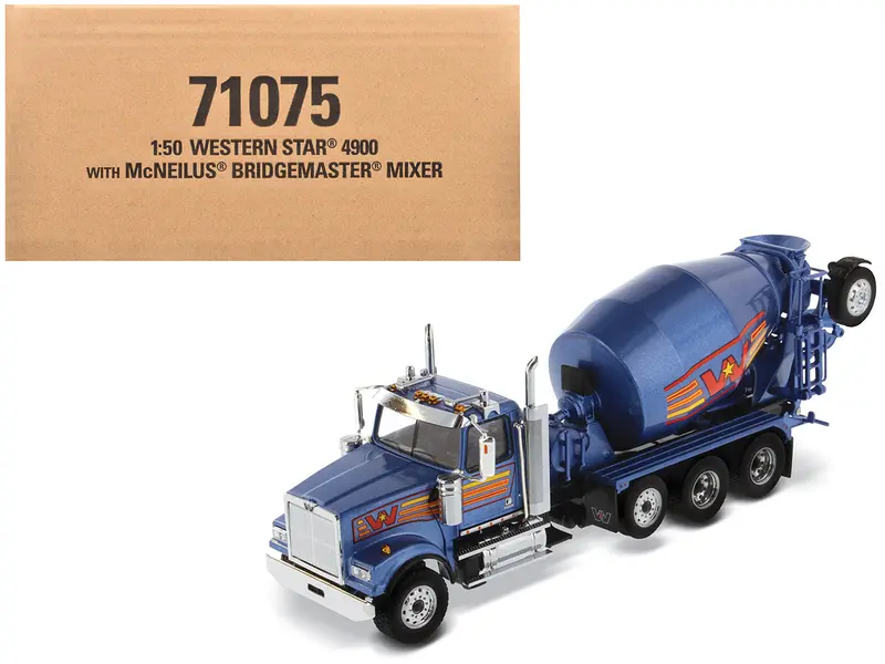 Western Star 4900 With Bridgemaster Mcneilus Mixer Blue Metallic "Transport Series" 1/50 Diecast Model By Diecast Masters 1